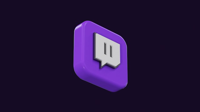 Das Twitch-Logo auf einem diagonalen lila Würfel auf schwarzem Hintergrund.