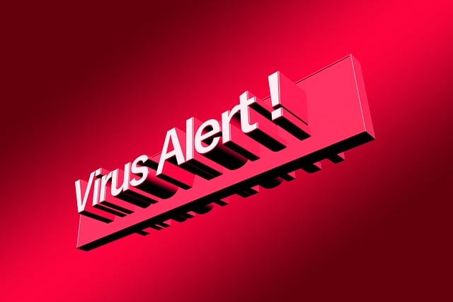 Ein Schild mit der Aufschrift "Virusalarm!" auf rotem Hintergrund.