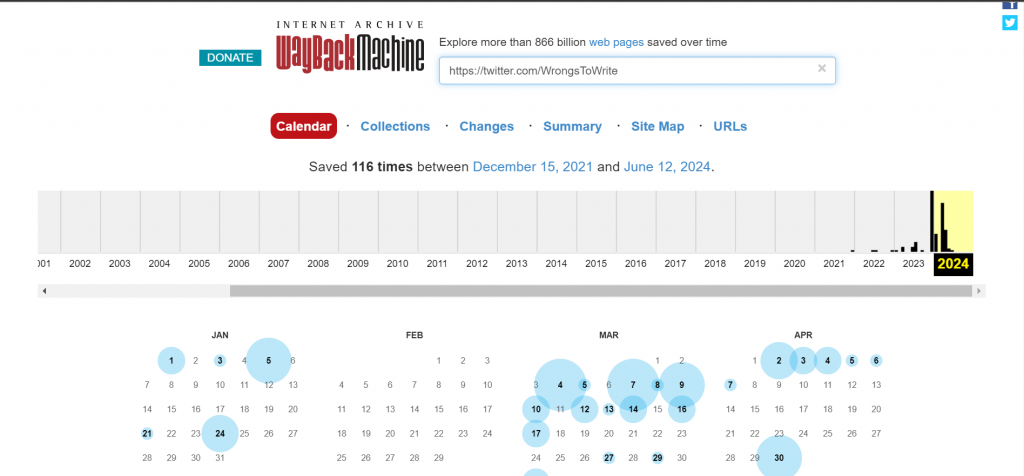 Captura de pantalla de TweetEraser de la página de resultados de la Wayback machine.