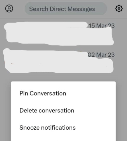 Schermata di TweetEraser del sottomenu delle conversazioni DM.