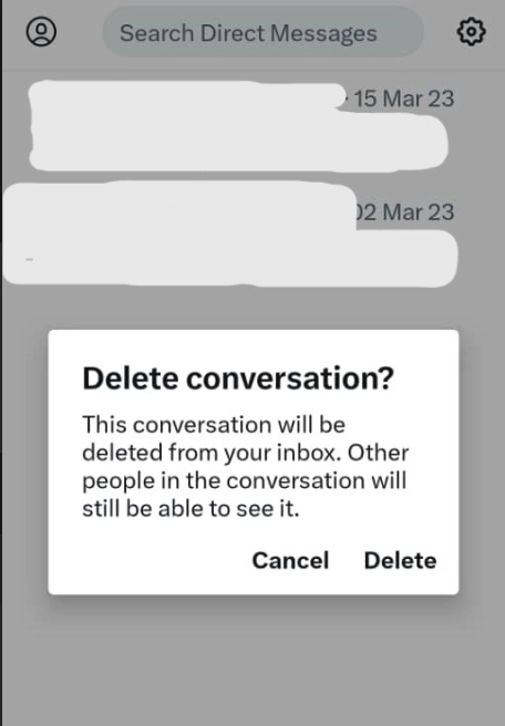 Schermata di TweetEraser della finestra di dialogo per l'eliminazione della conversazione.