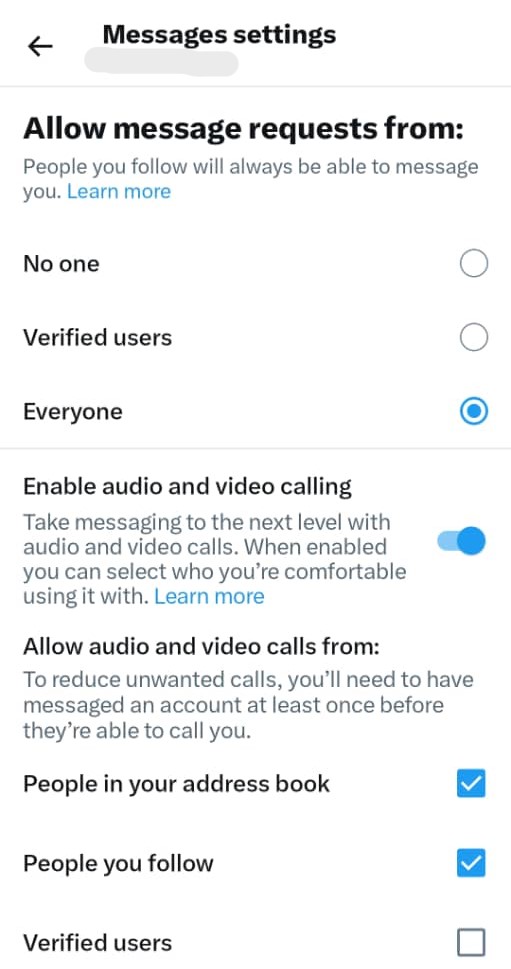 Schermata di TweetEraser che mostra le impostazioni dei messaggi diretti di Twitter