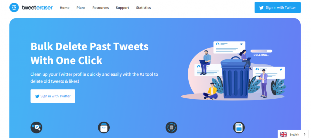 デスクトップ上のTweetEraserのホームページのスクリーンショット。