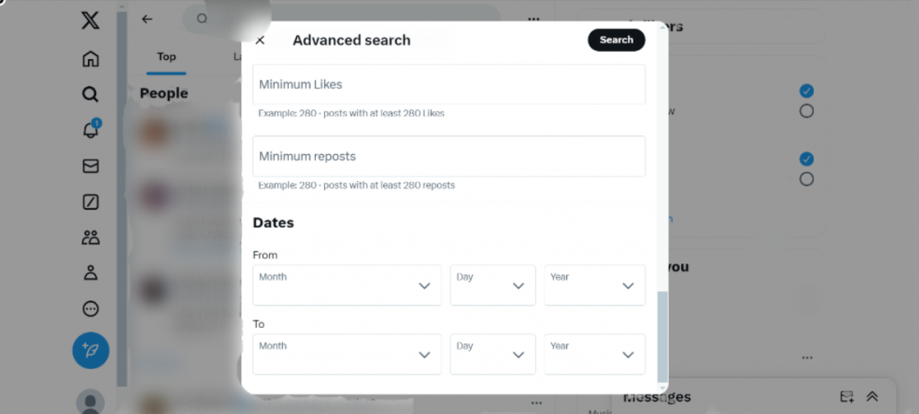 TweetEraserの「X詳細検索」メニューのスクリーンショット。