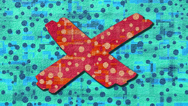 Een rood X-symbool op een kleurrijke gestippelde achtergrond.