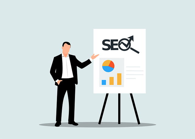 An illustration of a person presenting SEO plans.